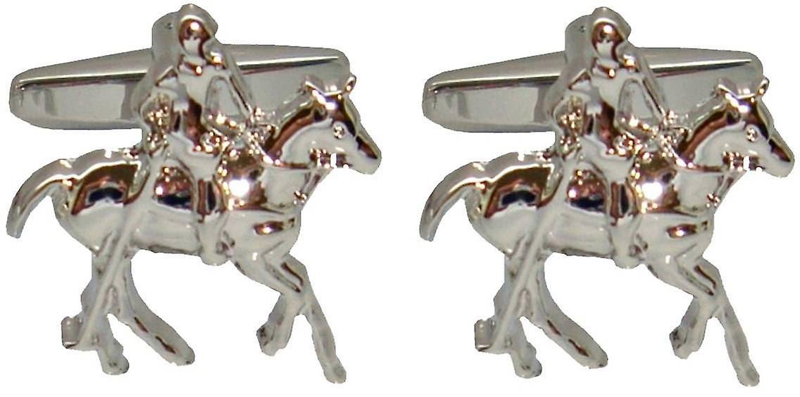 Bassin and Brown Silver Polo Player Cufflinks - Silver