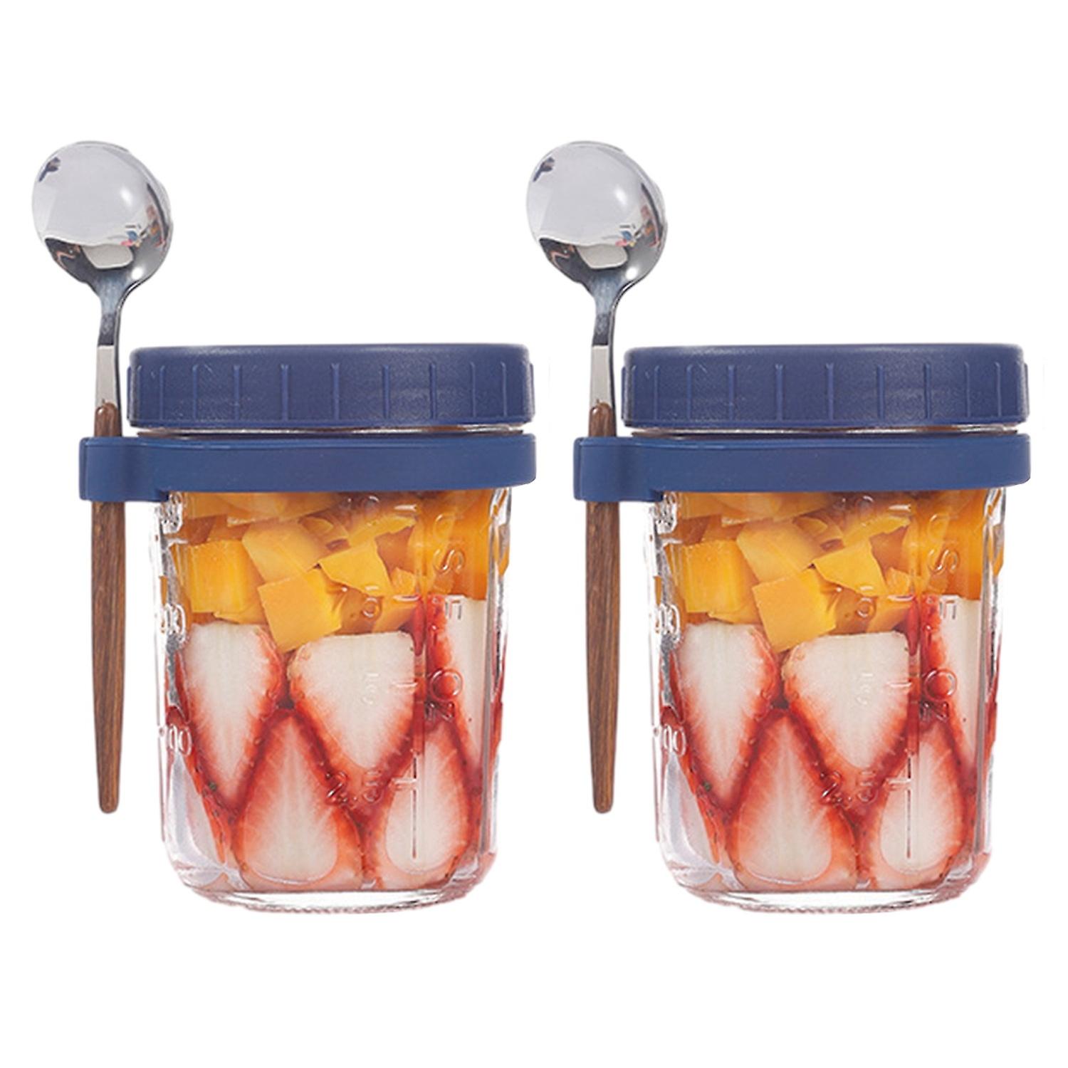 2 Pcs 350ML Oatmeal Cup Glass Overnight Oats Containers Airtight Breakfast Meal Prep Glass Container