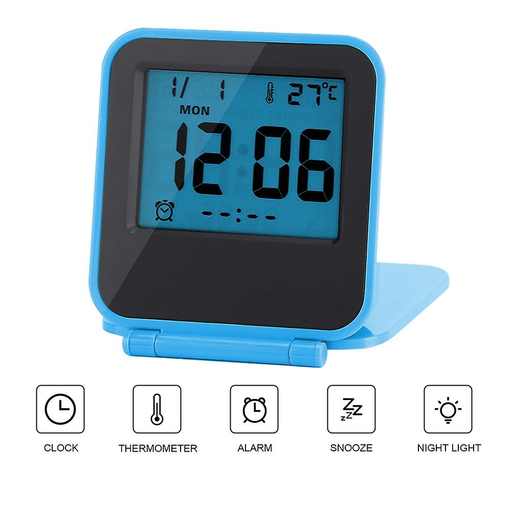 Foldable Tabletop Travel Digital Alarm Clock with Temperature, Calendar, Date, and Week Display for Easy Portability