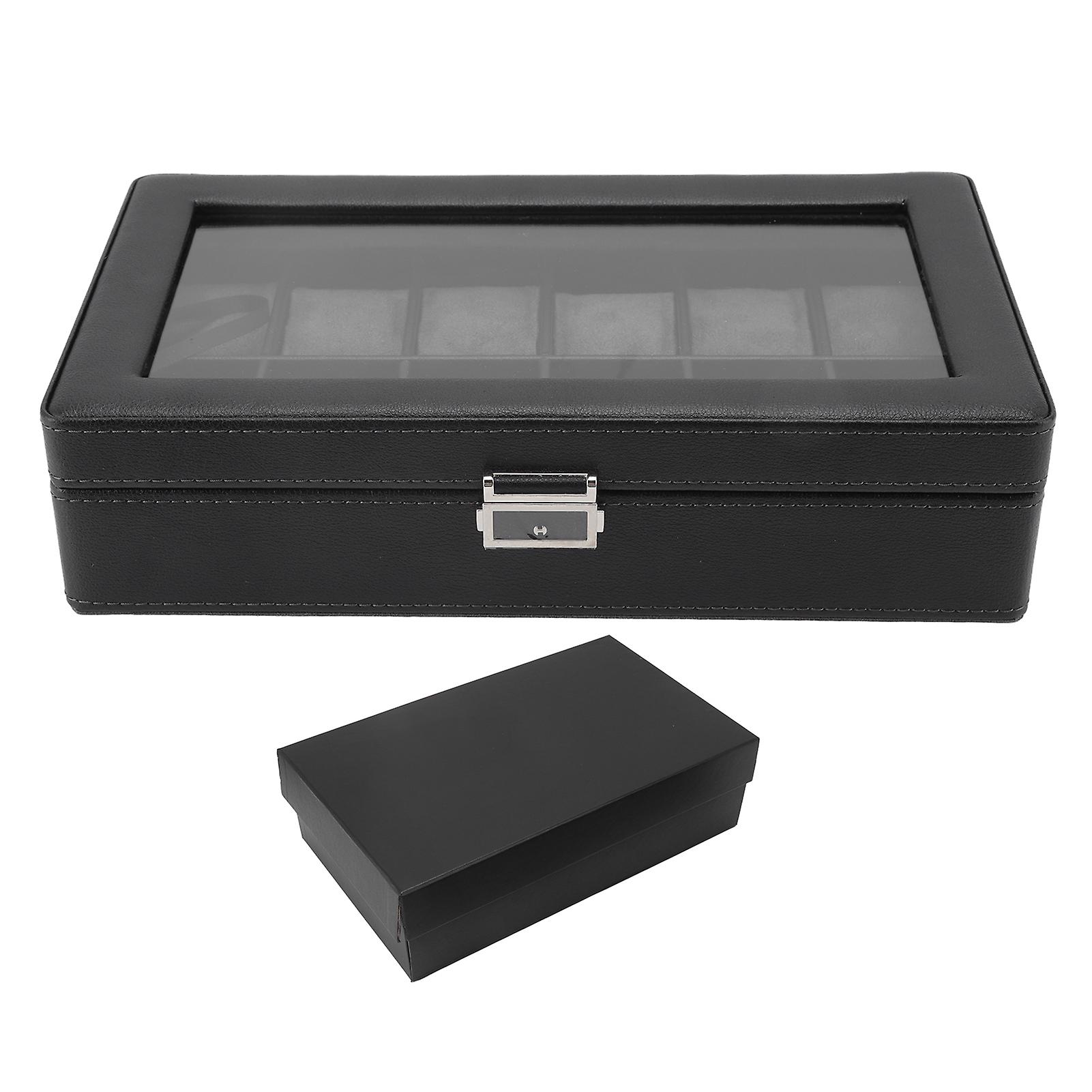 Watch Organizer Black 12 Slot Detachable Pillow Prevent Scratch Transparent Window Watch Display Case for Watch Necklace