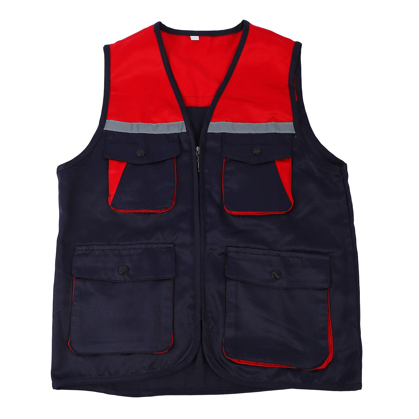 Reflective Working Vest with 4 Pockets Color Block Zipper Front High Visibility Safety Vest with Reflective Strips