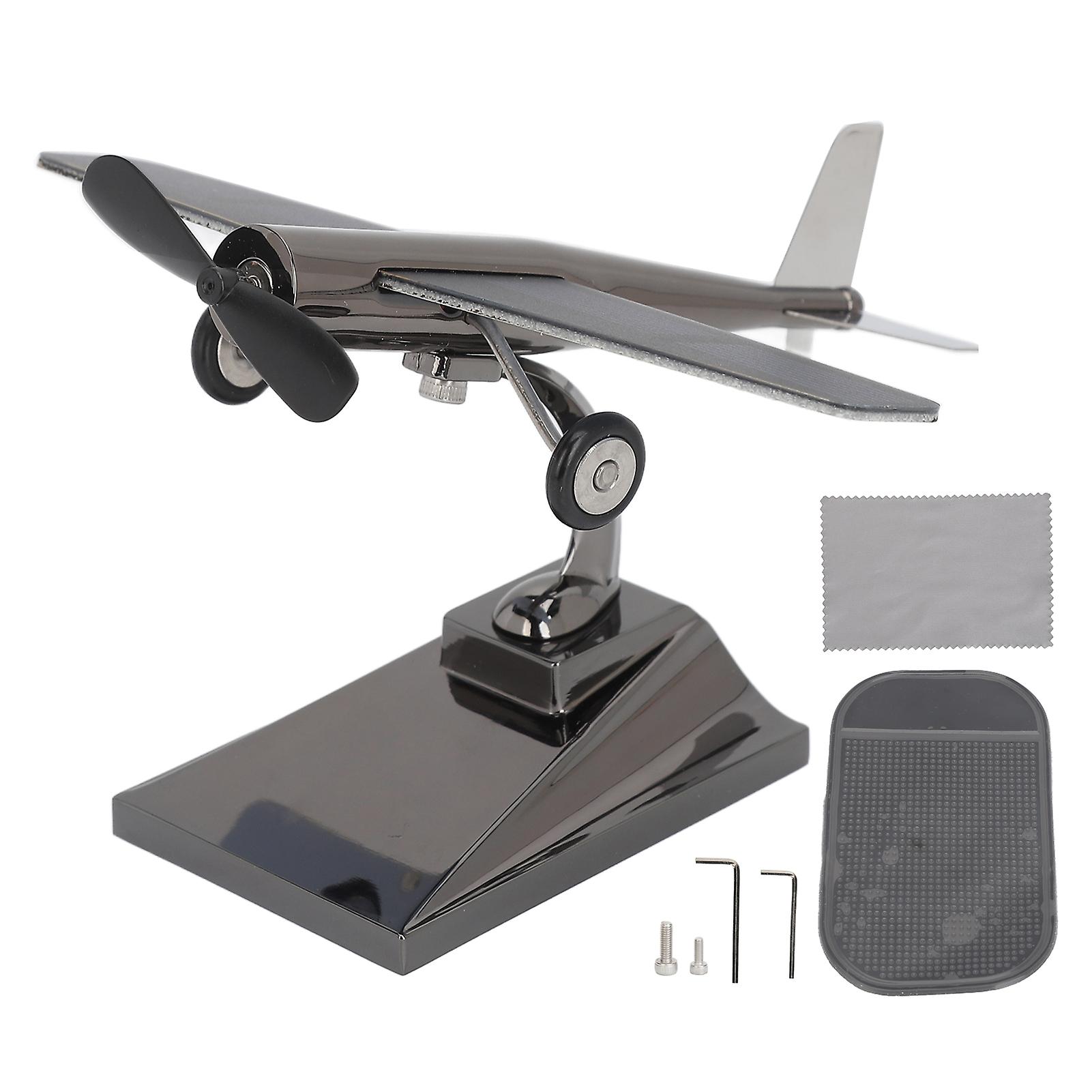 Solar Airplane with Rotating Propellers Zinc Alloy and Plastic Easy Assembly Solar Powered Airplane for Car Table Desk