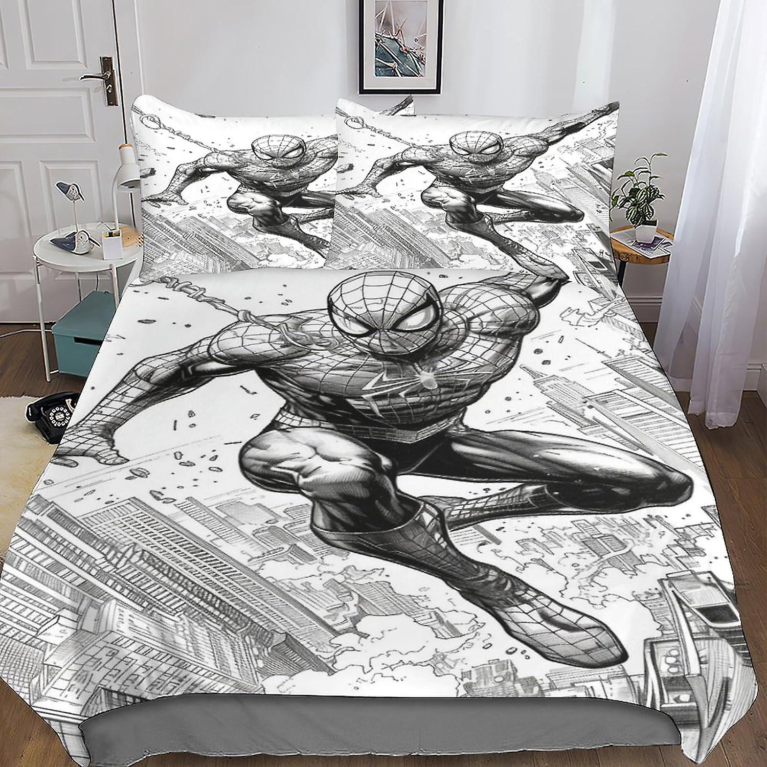 DSJackson Spider-Man 3D Print Duvet Cover 3PCs Movies Film Quilt Cover Bedding Set with Microfiber with Hidden Zipper Closure with Pillowcases Kids Ad