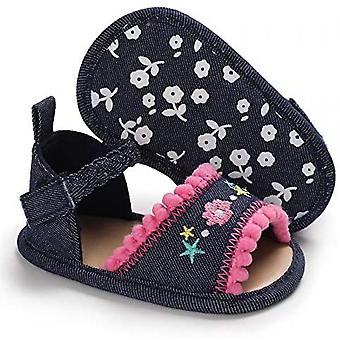 Veeki Baby Toddler Infant Girls PU Leather Soft Closed Toe Summer Sandals Flower Princess Flat Shoes ------ Deep Blue 11cm