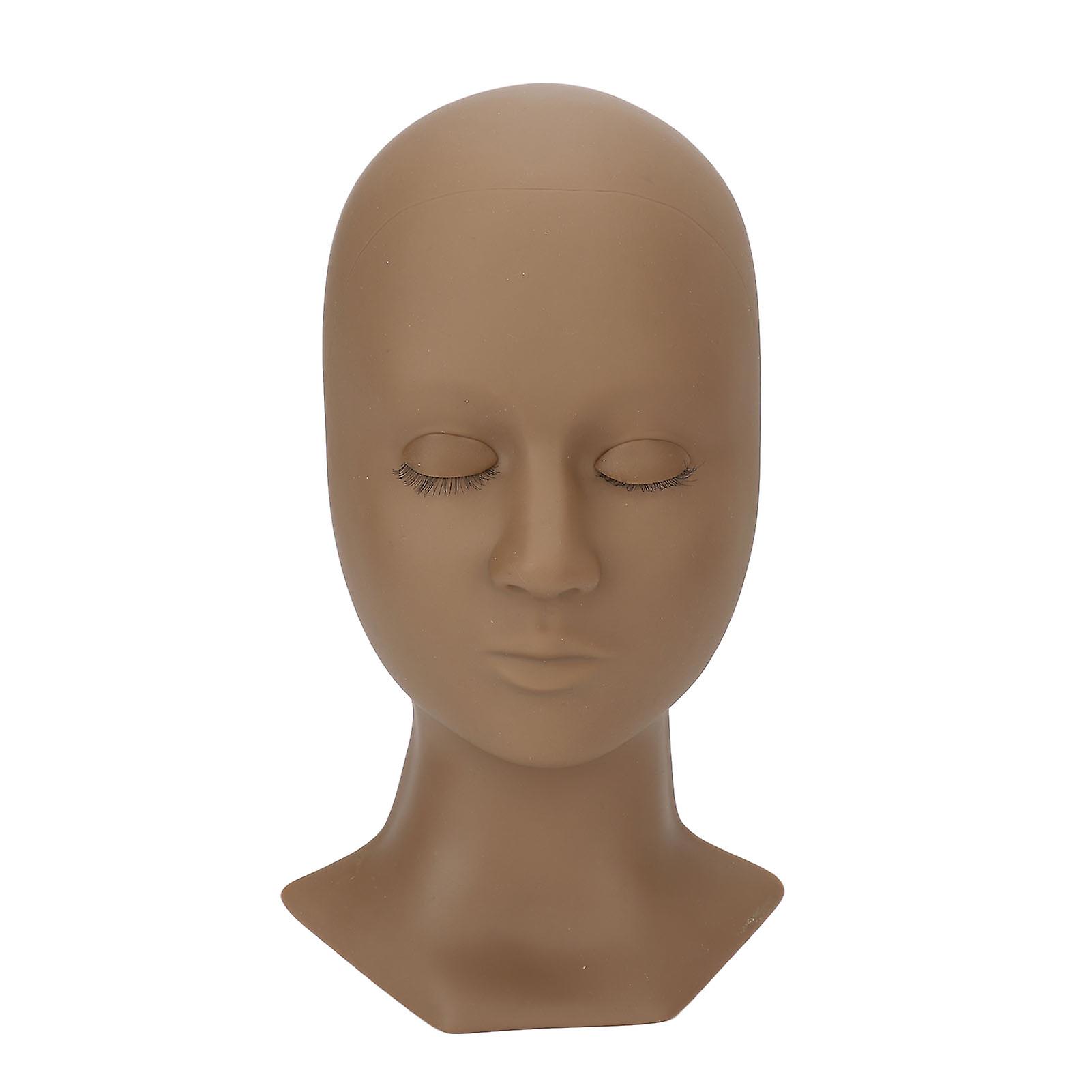 Eyelash Extensions Training Mannequin Head Soft Silicone Removable Eyelids Lifelike Practice Head Coffee(11.02 X 6.1 X 3.94in) 