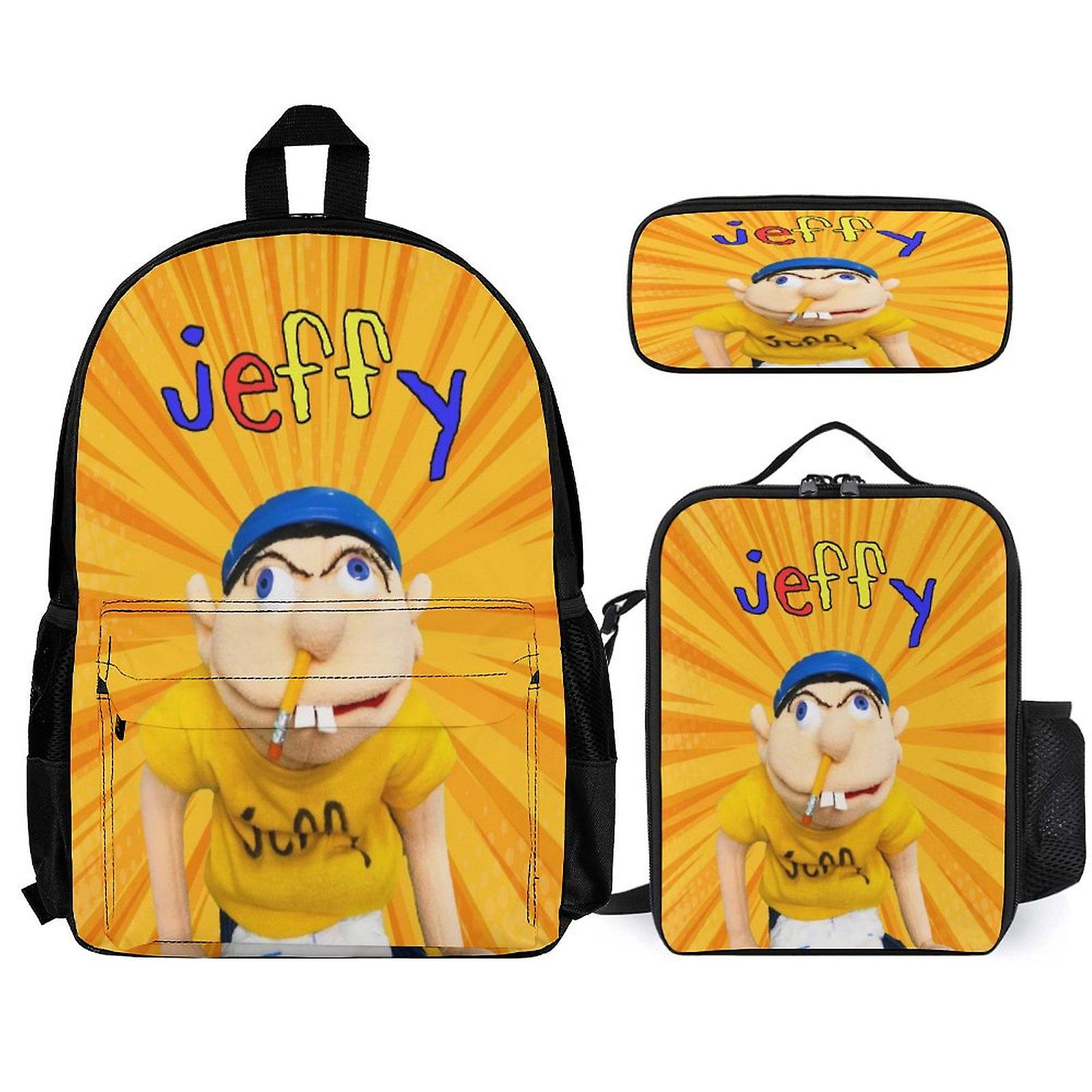 SML Jeffy Backpack 3 Piece Set Laptop Backpack with Pencil Case Lunch Bag Combination