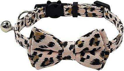 Cat Collar with Safe Release Clasp, Leopard Pattern, Removable Bow Tie, Clear Bell, Cotton Material, for Adult Cats (Pink Leopard)
