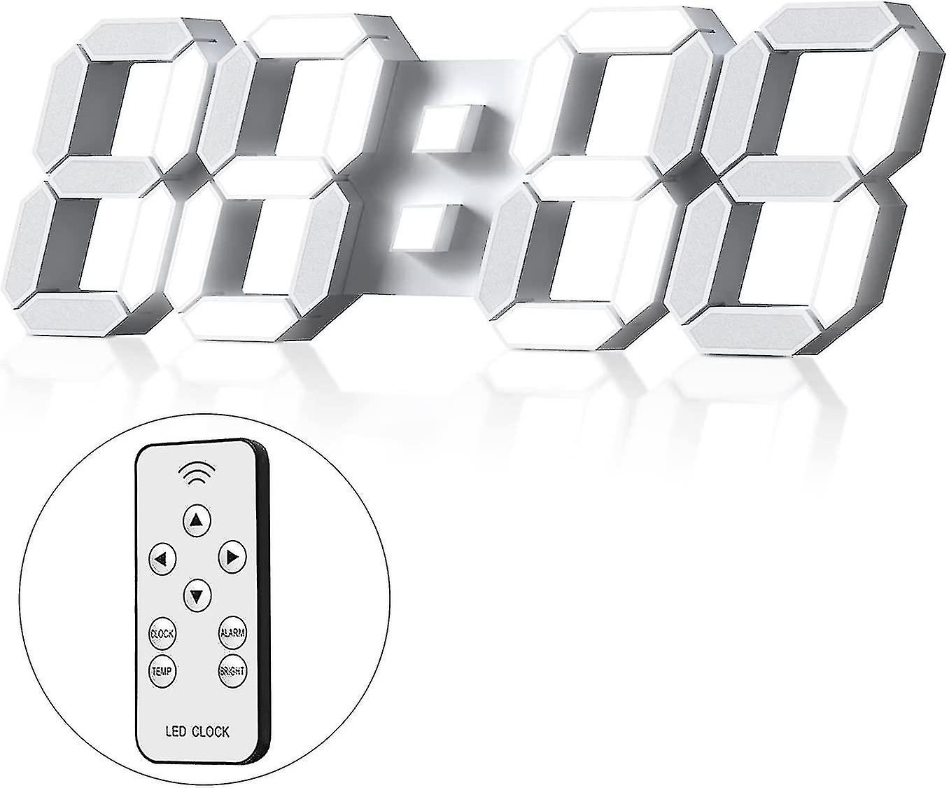 3D LED Digital Wall Clock Large Luminous Alarm Clock Noiseless Snooze Function Adjustable Brightness