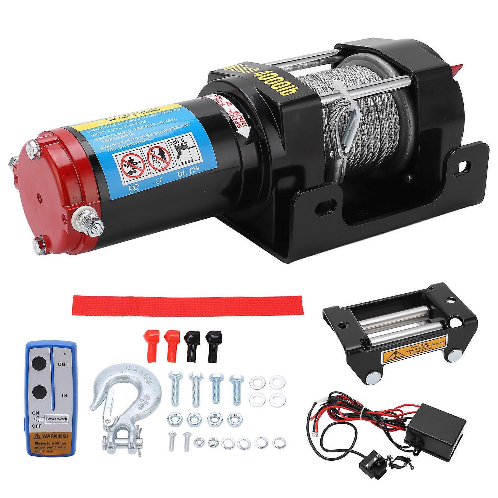 Electric Winch Kit with 5.5mmx15m Wire 4000LB 12V Wireless Remote Control Towing Winch for ATV UTV Offroad NO.57036
