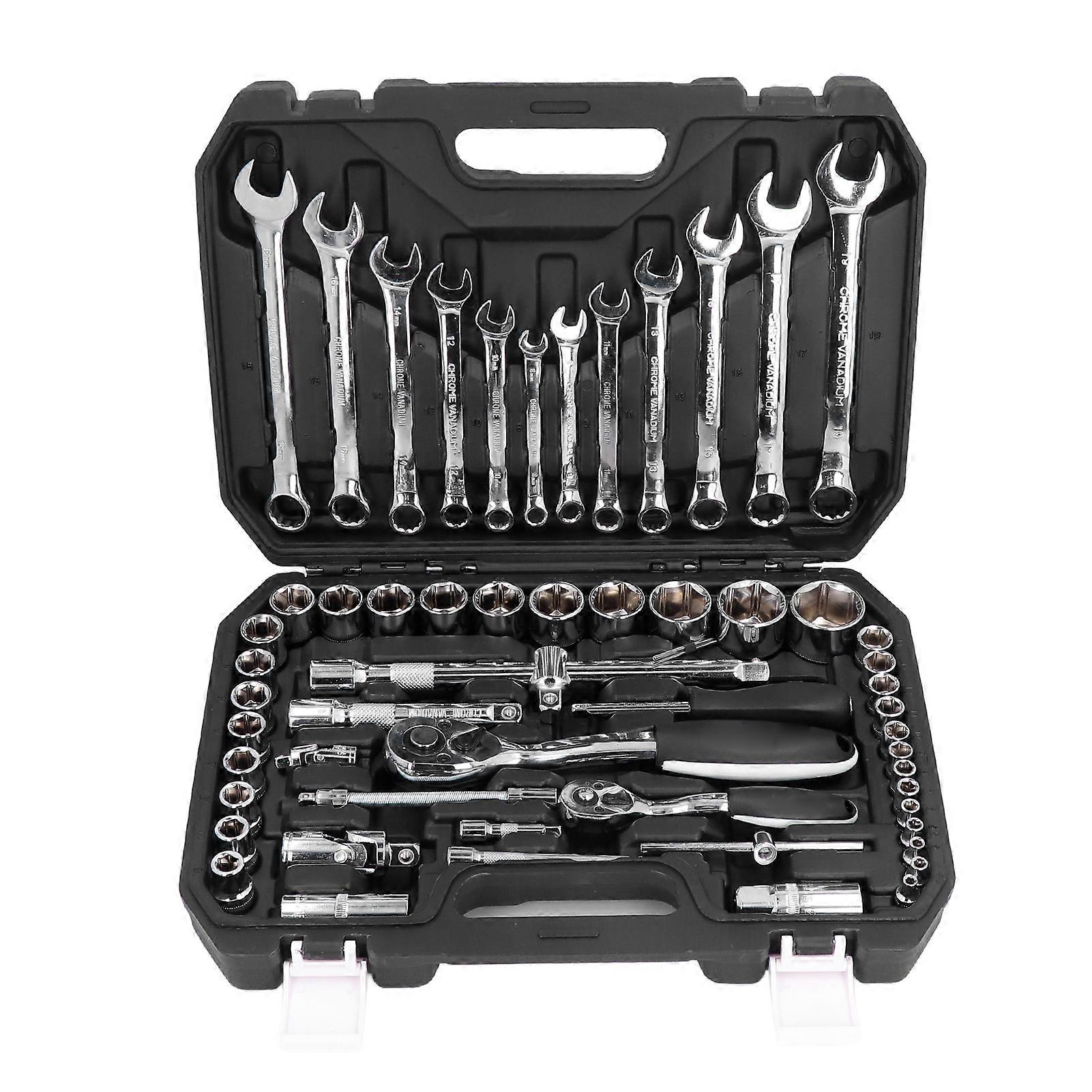 60pcs Ratchet Socket Spanner Set Multifunction Universal Chrome Vanadium Steel Auto Repairing Tool Kit E2U011