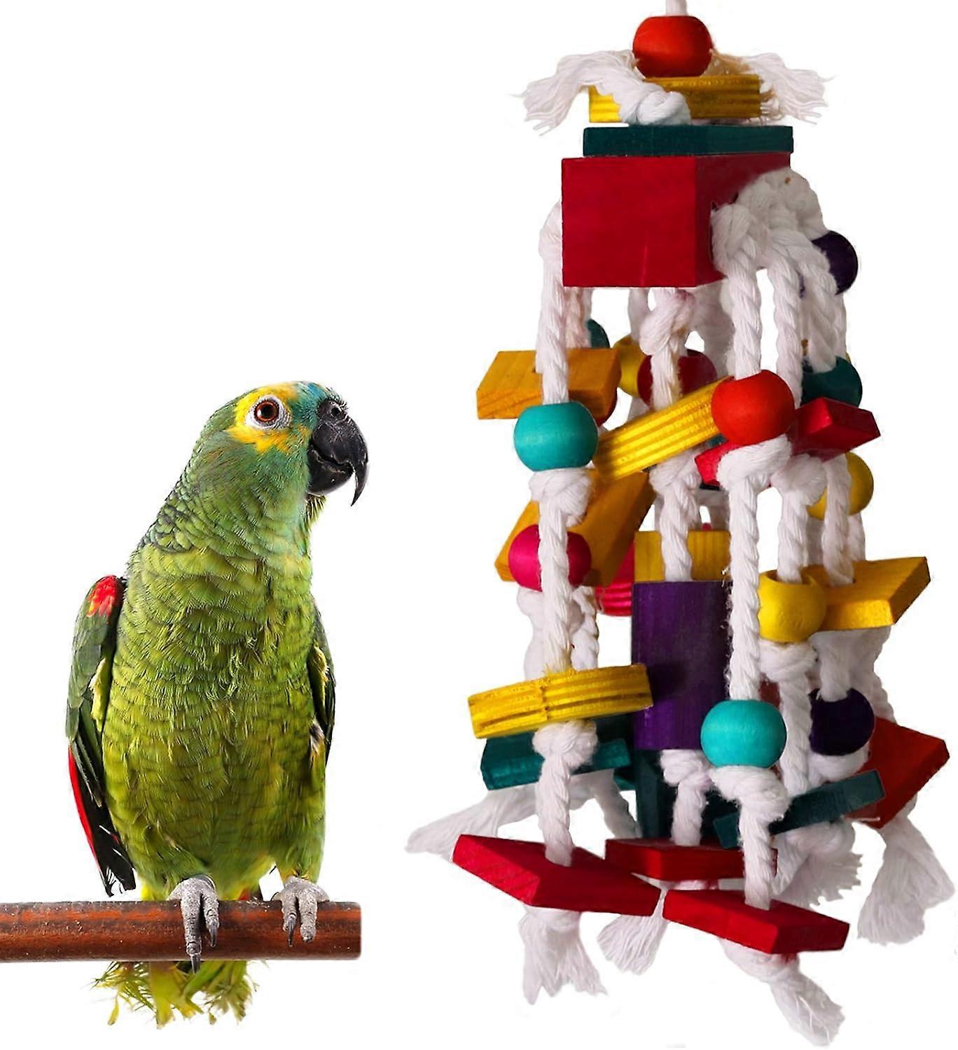 Bird Chew Toys - Parrot Cage Bite Toy Wooden Blocks Bird Parrot Toy for Small and Medium Parrots and Birds