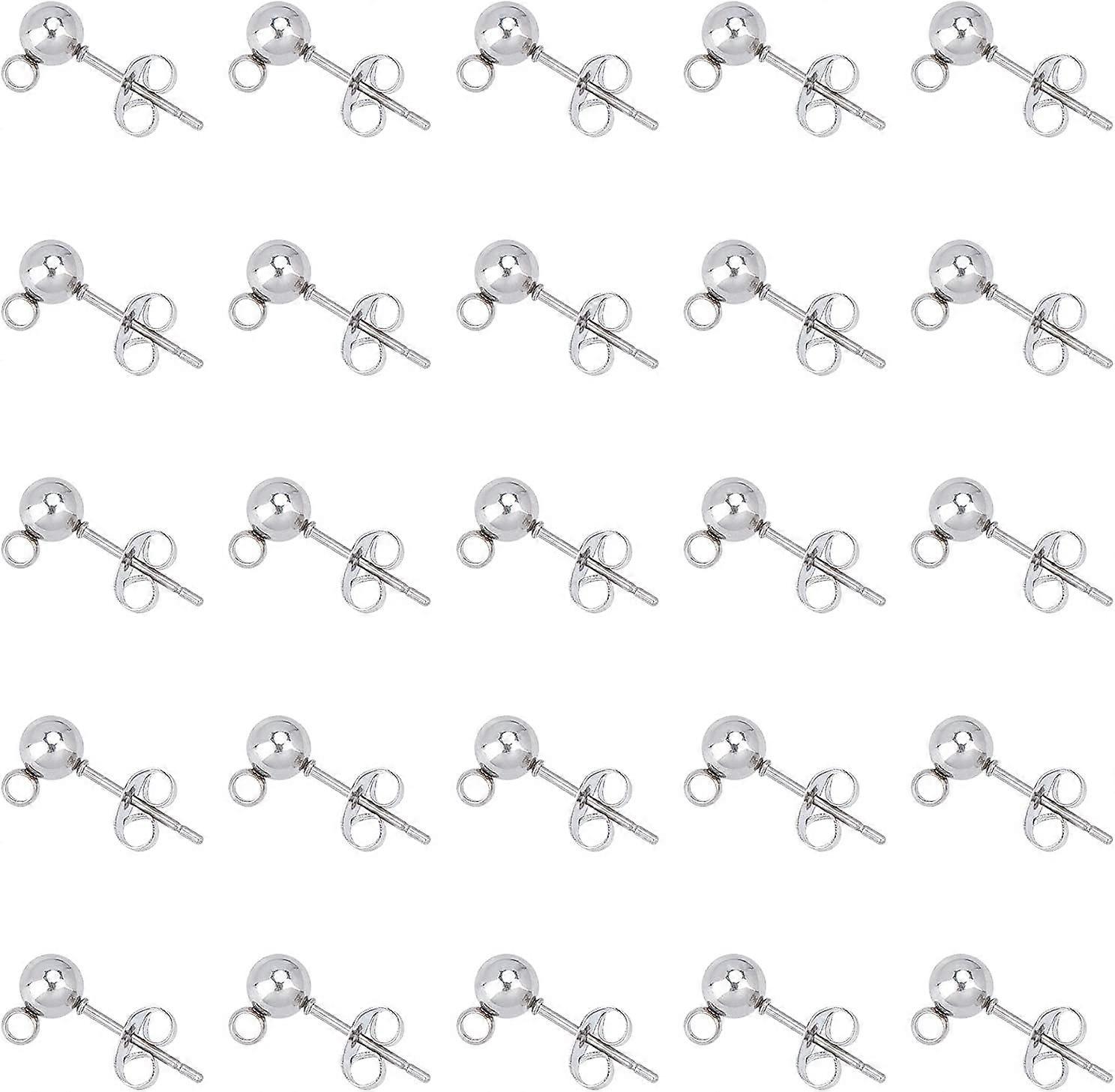 50pcs Stainless Steel Stud Earring Findings Earring with Loop Stud Earring Ear Nut Earring Posts Round Metal Color DIY Pin 0.8mm
