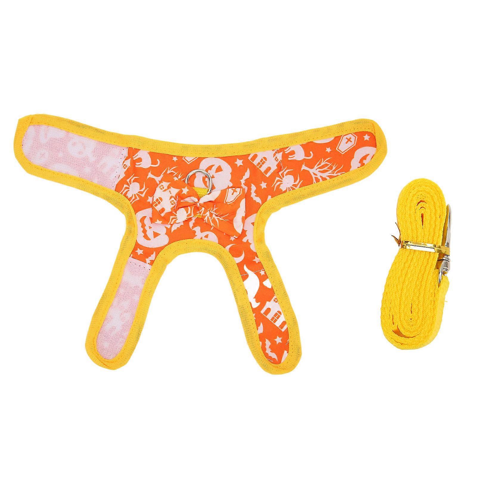 Rabbit Clothes Harness Leash Polyester Pumpkin Pattern Halloween Rabbit Vest with Hook and Loop for Small Pets S