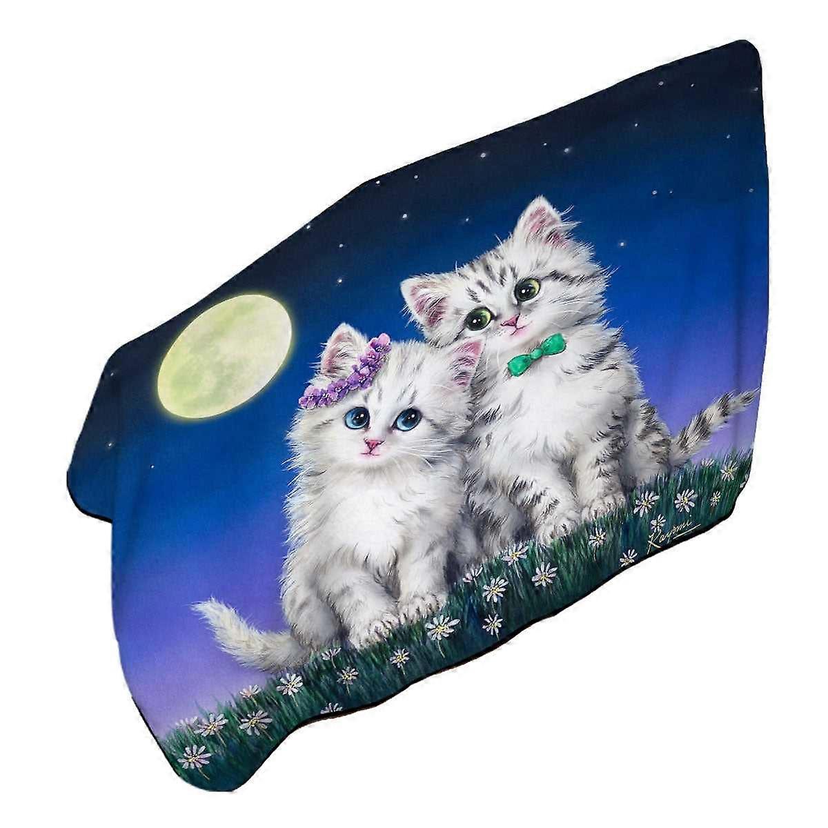 Adorable Cats Art Moon Romance Grey Kittens Serviette de plage en microfibre