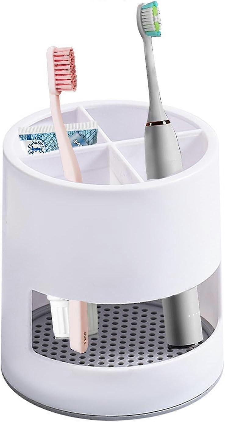 White Toothbrush Holder with Drainage,Draining Toothbrush Pot for Bathroom,Plastic Ventilated Toothpaste Holder