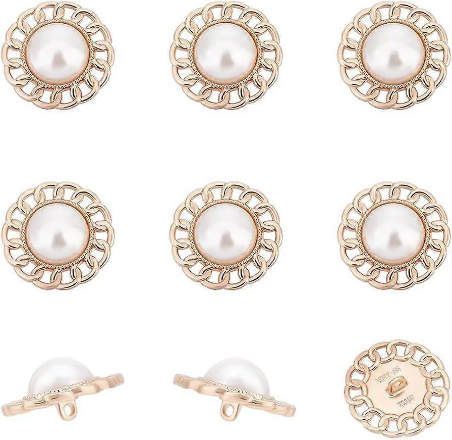 12 Pcs 25mm Metal Flower Shape Pearl Buttons Acrylic Imitation Pearl Shank Button Hollow Out Sewing Craft Buttons Decoration for DIY Scrapbooking Clot
