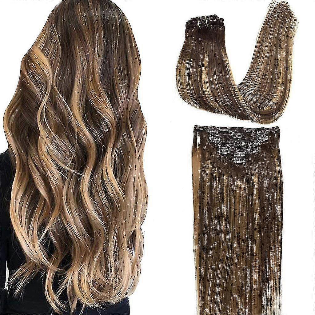 İnsan Saçı Uzantıları Remy Çikolata Kahverengi Karamel Sarışın Balayage 7 adet 120g 14 İnç