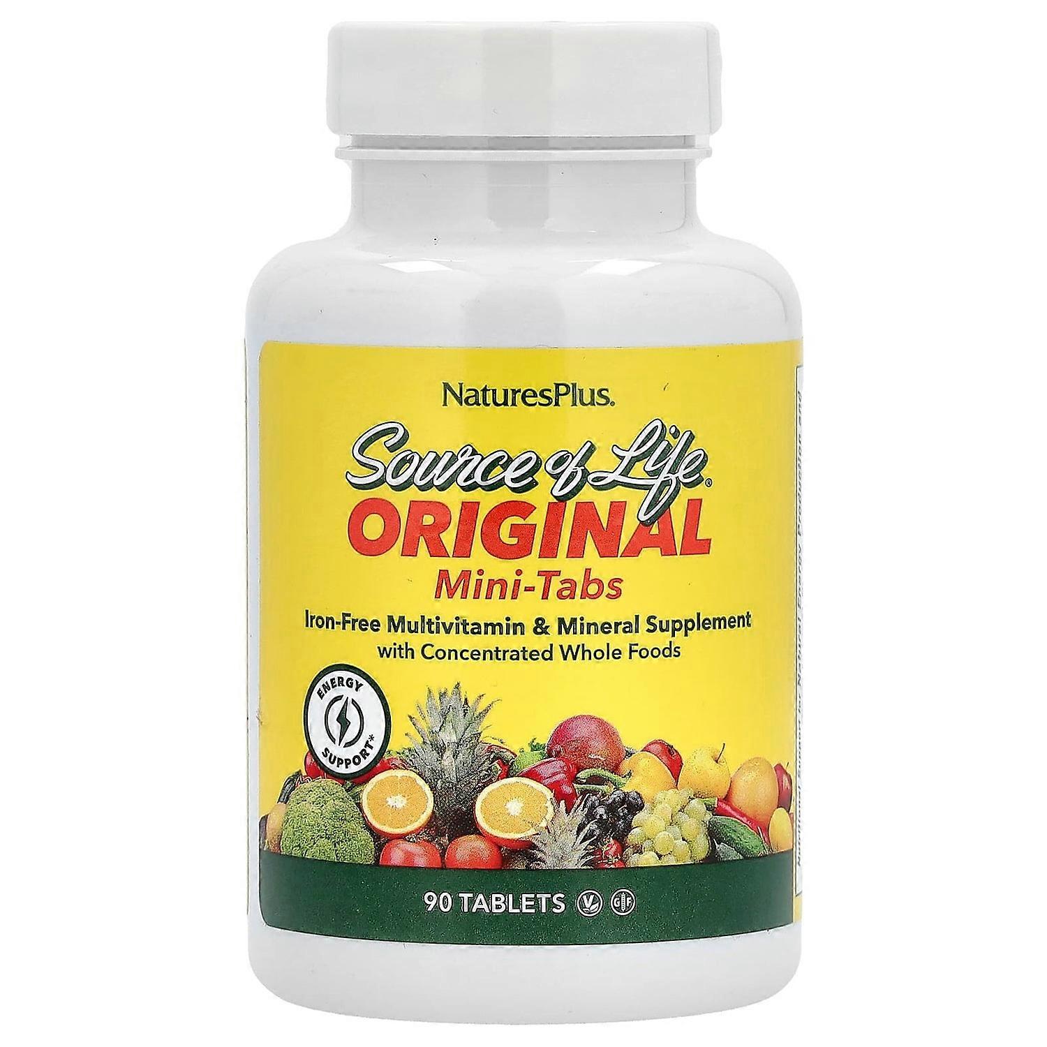 NaturesPlus, Source of Life, Original Mini-Tabs, Multivitamin & Mineral Supplement, Iron Free, 90 Ta