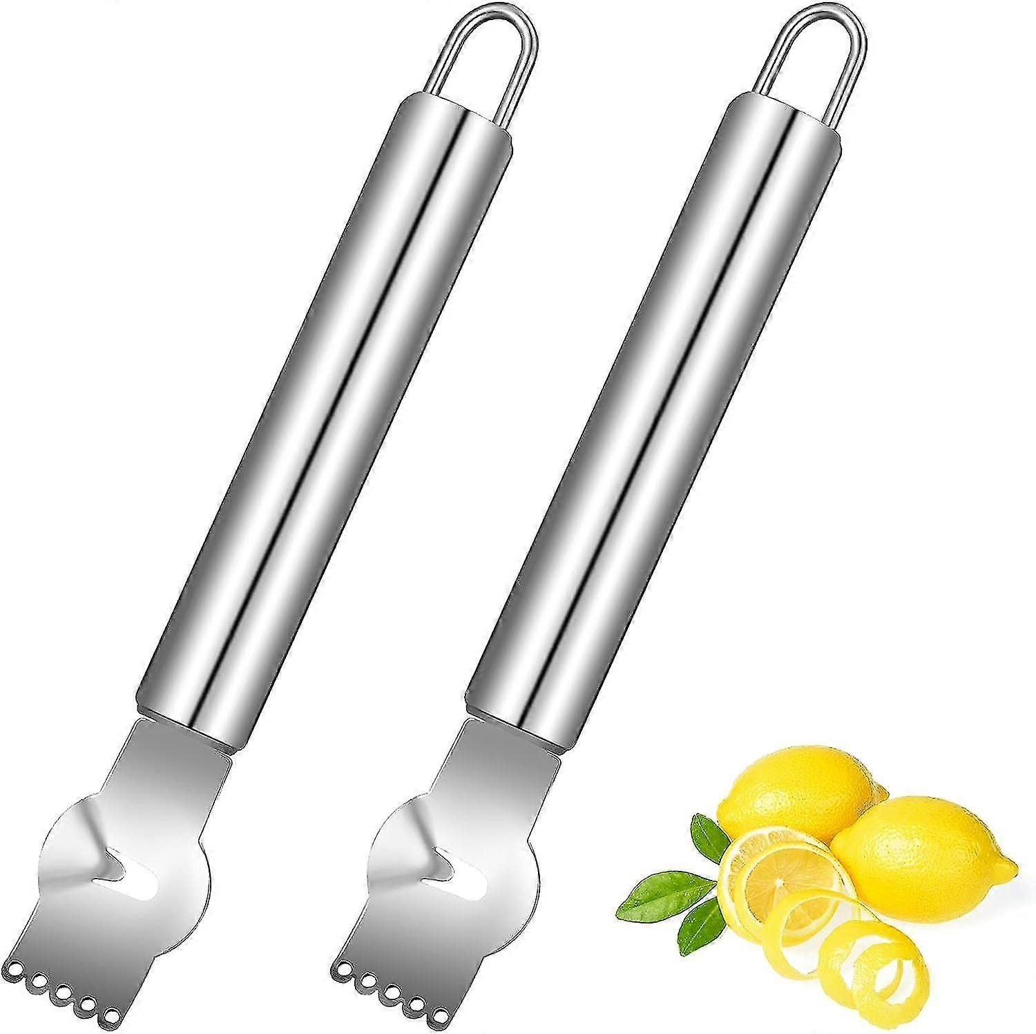 2 Stück Zitronenschalenschäler, Professionelle Zitronenschale mit Zimtmesser Edelstahl Zitronenscheibe, professionelle Reibe für Zitrusfrüchte, Orange, Zitrone