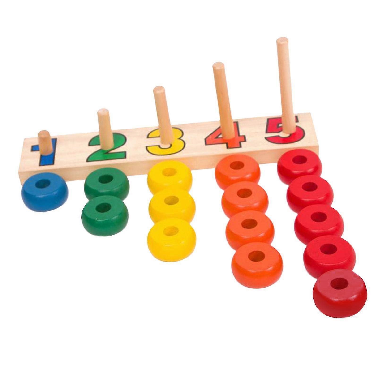 Wooden Number Block Toy Wooden Stacking Rings, Math Manipulatives Motor Skills Math Counting Bead for Addition