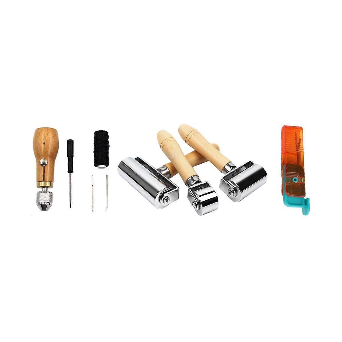 Stitcher Sewing Awl Hand Sewing Device with Durable Handle with Leather Roller Rippe for Canvas, Le