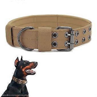 Dog Collar - Military Dog Collar Nylon Adjustable Training Dog Collar Heavy Duty Metal Buckle for Medium Large Dogs (M, Brown)