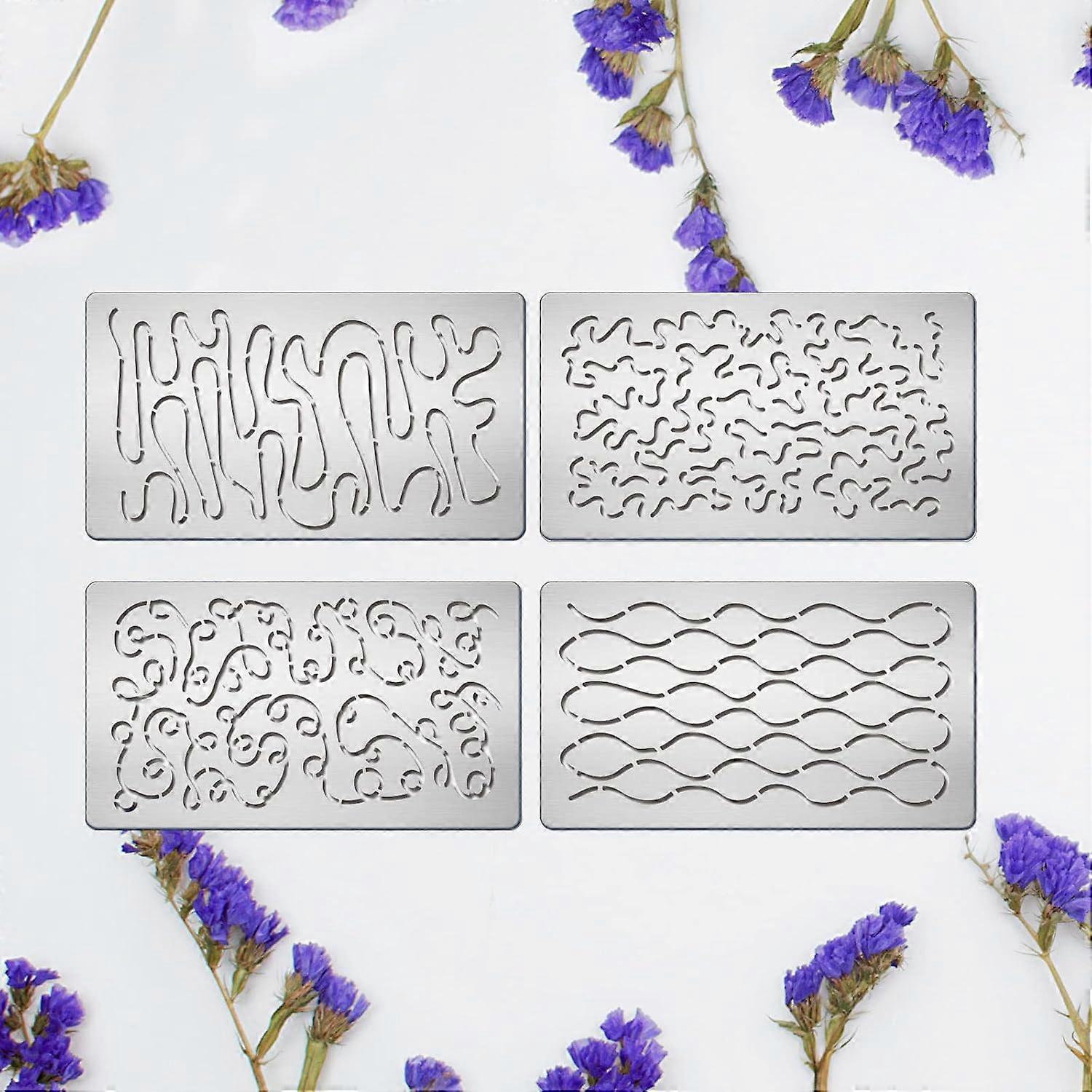 4PCS 4x7 Inch Wave Pattern Metal Stencils 4 Style Steel Stencil Template for Wood Carving Drawings and Woodburning Engraving and Scrapbooking Project