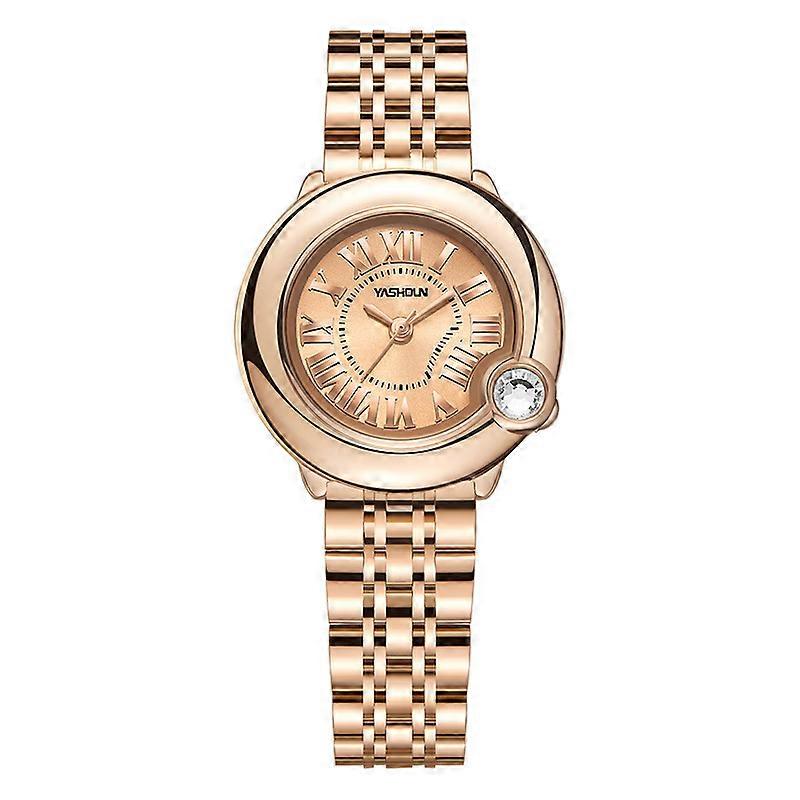 Womens Waterproof Quartz Watch Solid Steel Band Subdials Zircon Embedded