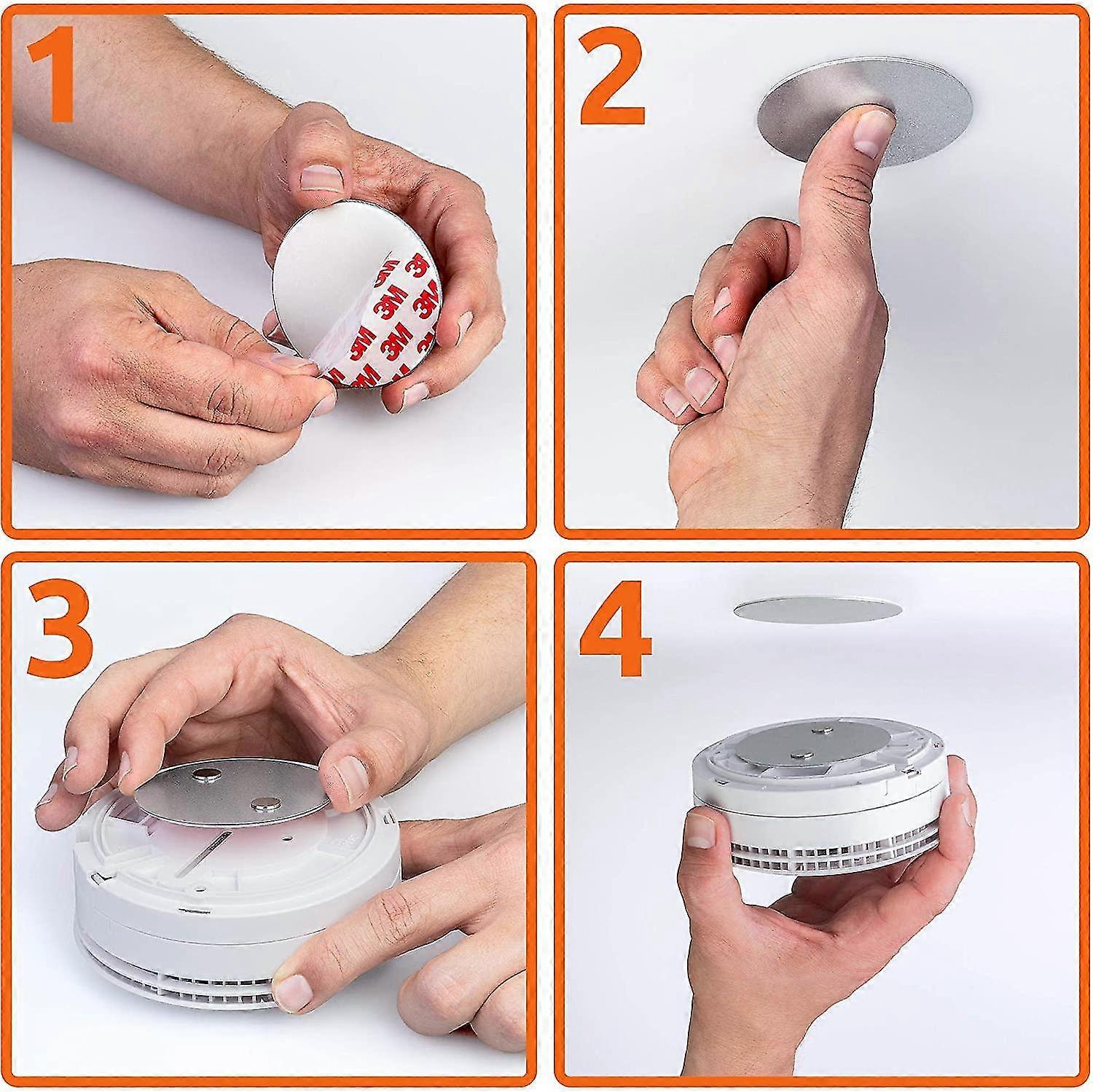 Adhesive Magnetic Plate For Smoke Detector, 3 Self-adhesive Magnetic Mounts, Installation Without Drilling Or Screws For All Smoke Detectors And Fire