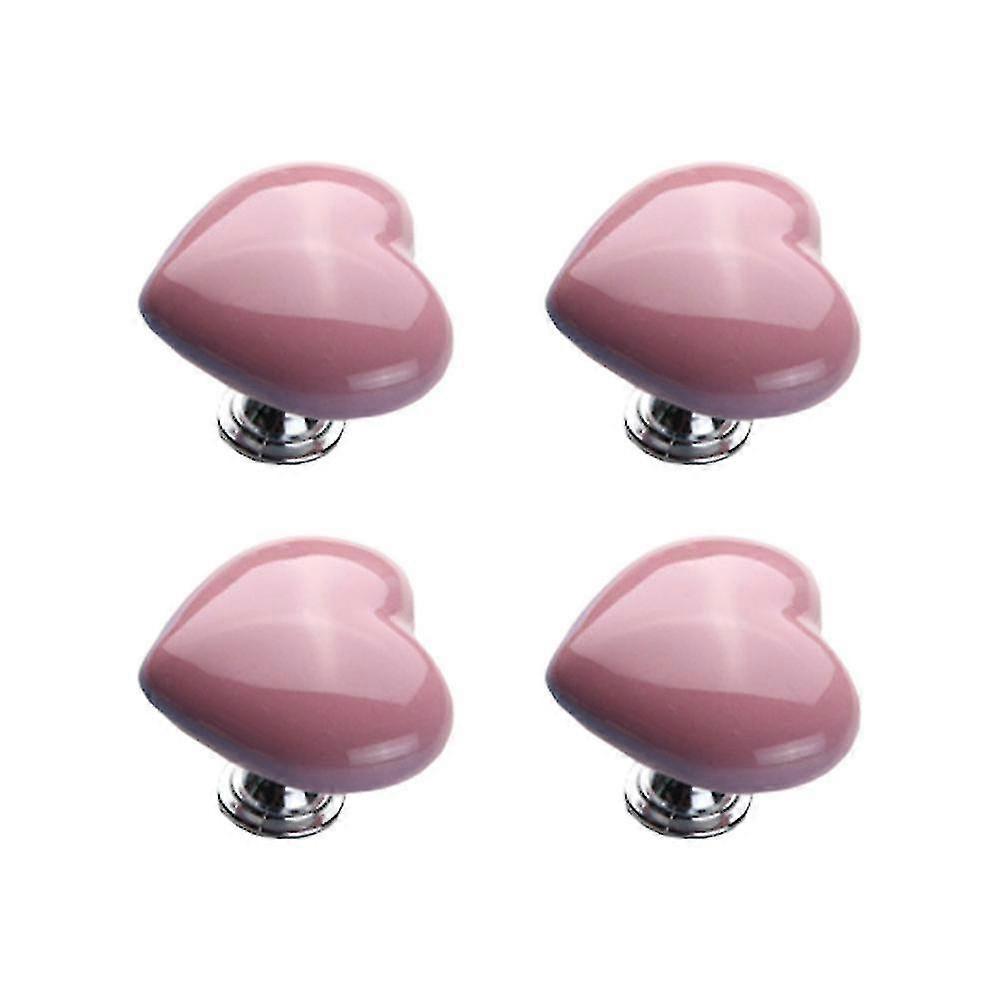 4pcs Heart Shape Knobs Ceramic Door Knobs Distinctive Pull Handle Furniture Door Knobs For Home Shop (pink)--