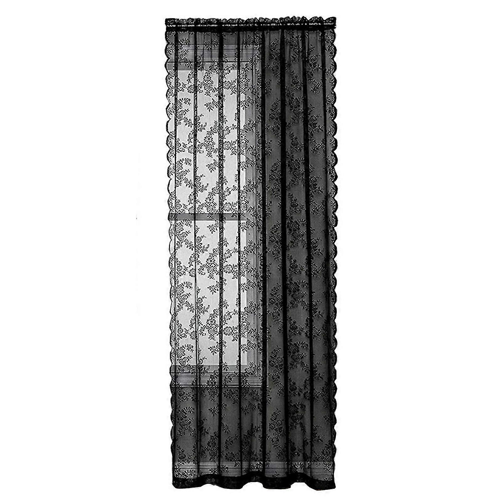 Lace Curtain Good Air Permeability Sunscreen Extra Soft Dustproof Washable Decorative Tear Resistant Floral Patterned Black Lace Sheer Curtain