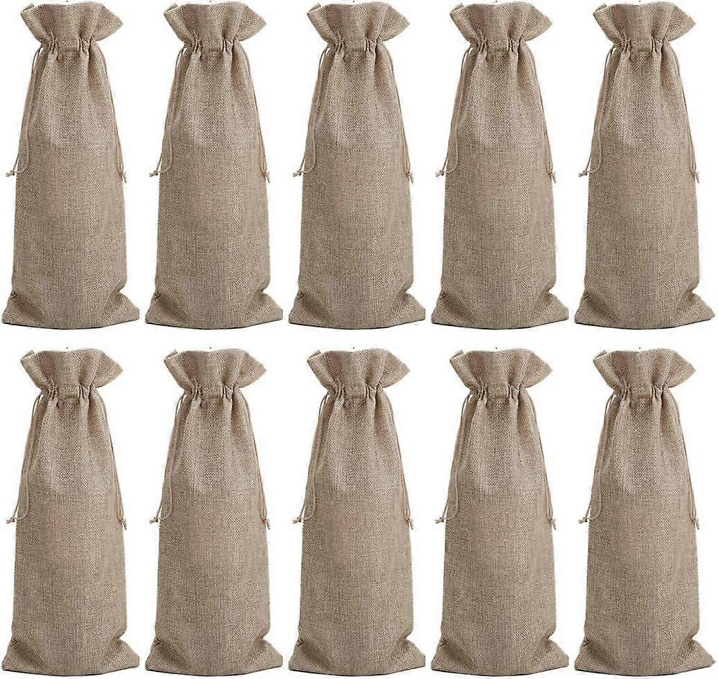 10 x Jute Wein Sackleinen Weinbeutel mit Kordelzug 14,2x5,9 Zoll