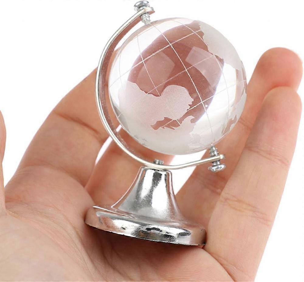 Mini Globe Decor,Earth Globe Crystal Glass Ball 3D Crystal Sphere, 3D Crystal Globe with Stand for Desk Decoration in Bedroom(Silver)