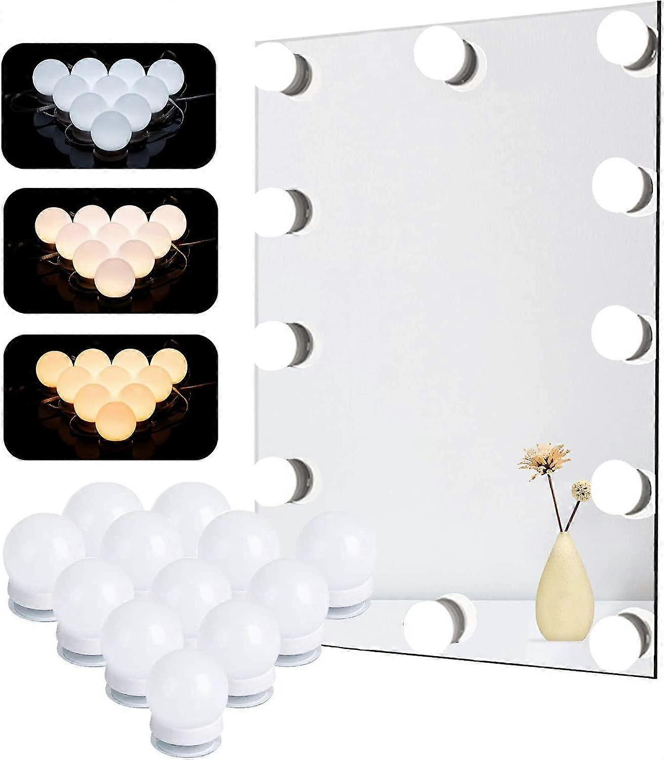 Mirror Light, 12 Bulbs Hollywood Led Light Kit Dimmable Cosmetic Mirror Lamp For Bathroom 3 Colors 10 Brightness Levels With Adapter (mirror Not Inclu