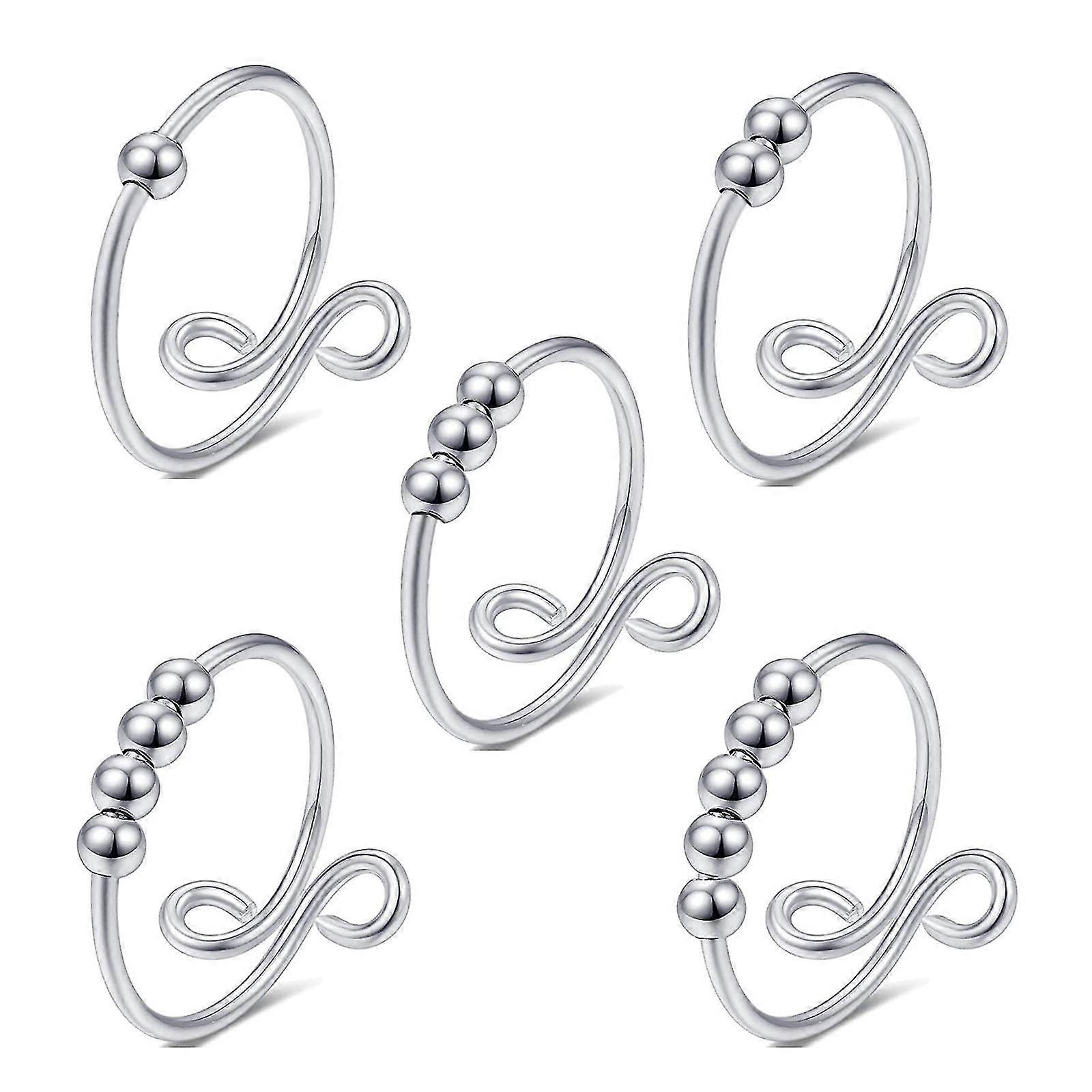 5 Pcs/set Anxiety Ring Worry Band Ring Fidget Adjustable Ring Stress Relieving