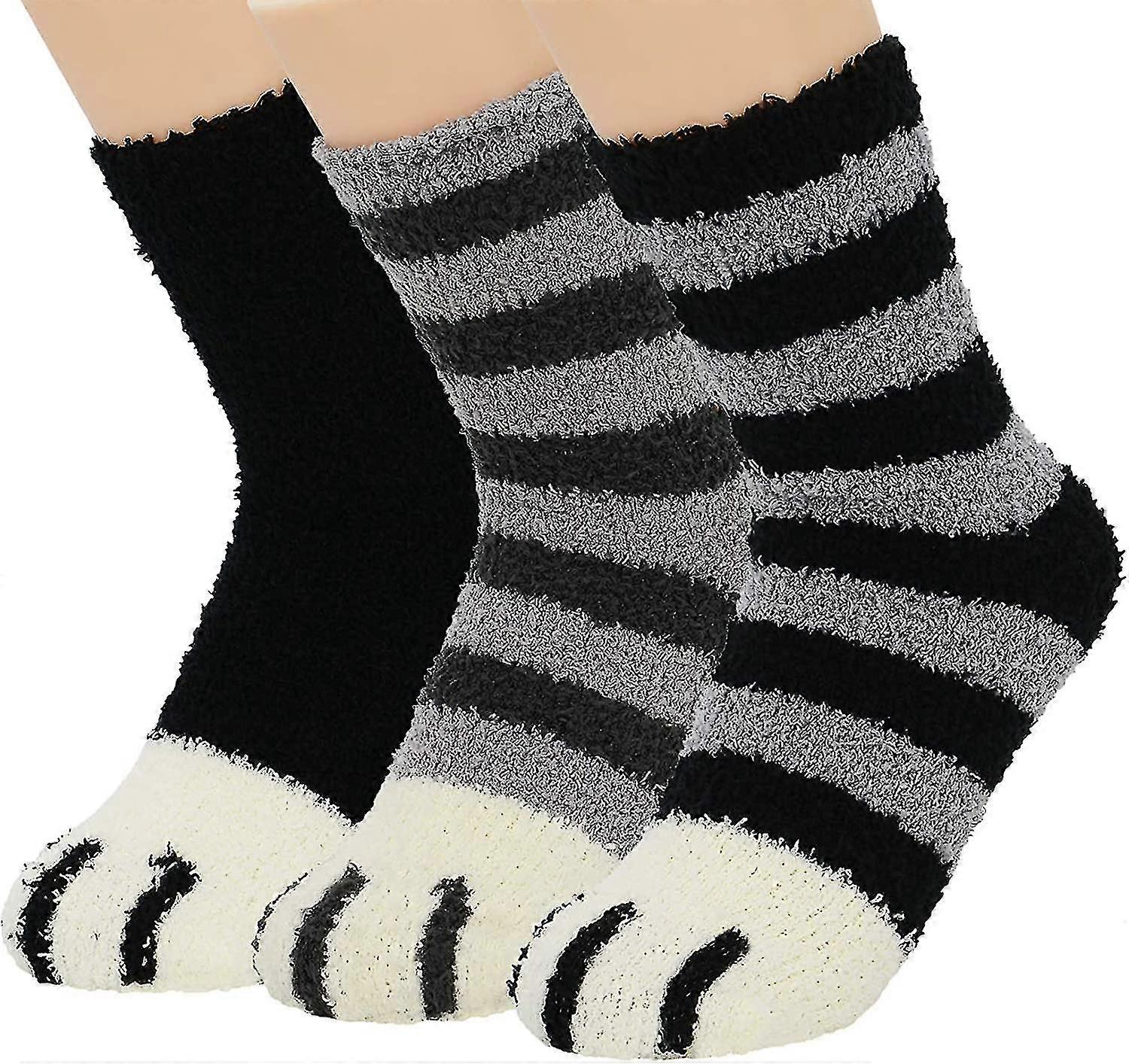 3 Pairs Womens Warm Slipper Socks Winter Fluffy Socks Cozy Athletic Fleece