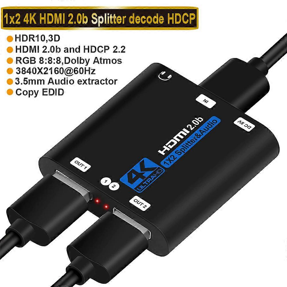 HDMI Splitter 1x2 4K HDMI Splitter Audio Extractor 1 in 2 out Port HDMI Cable Splitter HDMI Amplifier for PS4 PS5 Xbox