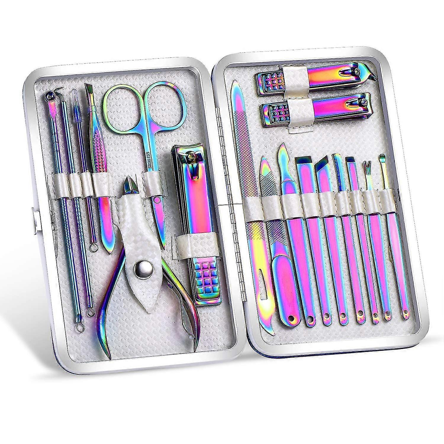 Maniküre Werkzeugsets mit Ledertasche Rainbow Style