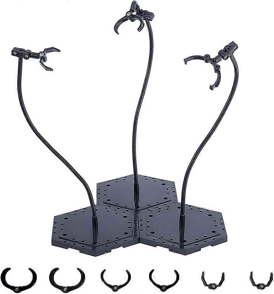 3 pcs Action Figure Stand Doll Figure Stand Black Assembly Action Figure Holder Hexagon Display Holder with 12pcs Waist Clips Adjustable Bone Acrylic 