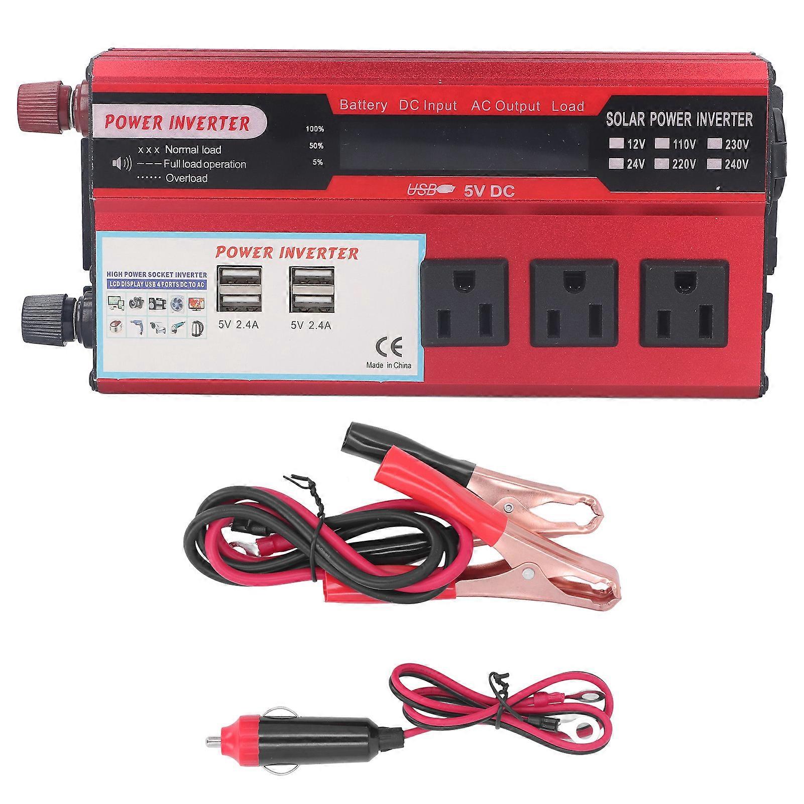 500W Car Inverter with 3 AC110V US Sockets 4 USB Ports LCD Display Modified Sine Wave Inverter Converter Adjustable