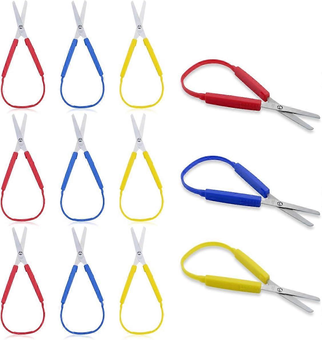 Colorful Loop Scissors - 9 Pack - Mini Self-Opening Circular Elastic Scissors - Craft and Office Use