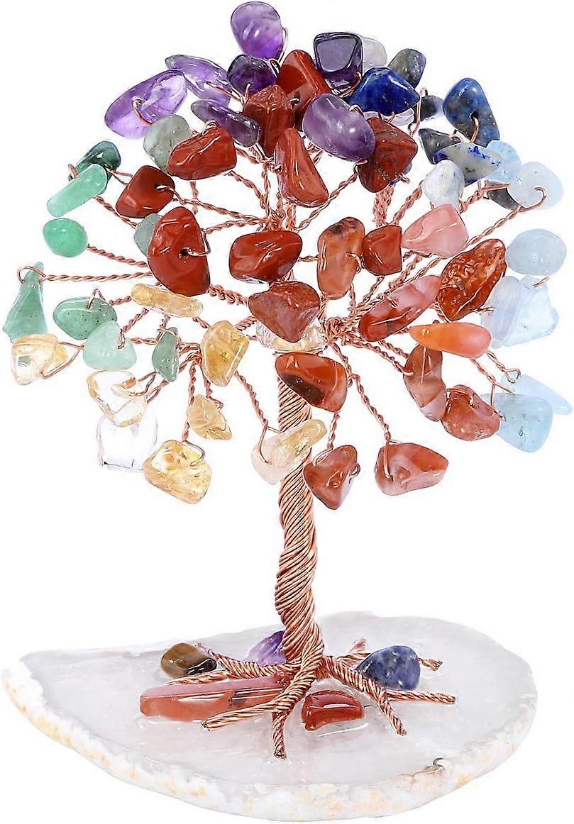 SBSG Mini Crystal Tree Healing Crystal Tumble Stone Life Tree Feng Shui Tree Gemstones Agate Money Tree Figurines Ornament (7 Chakra Crystals)