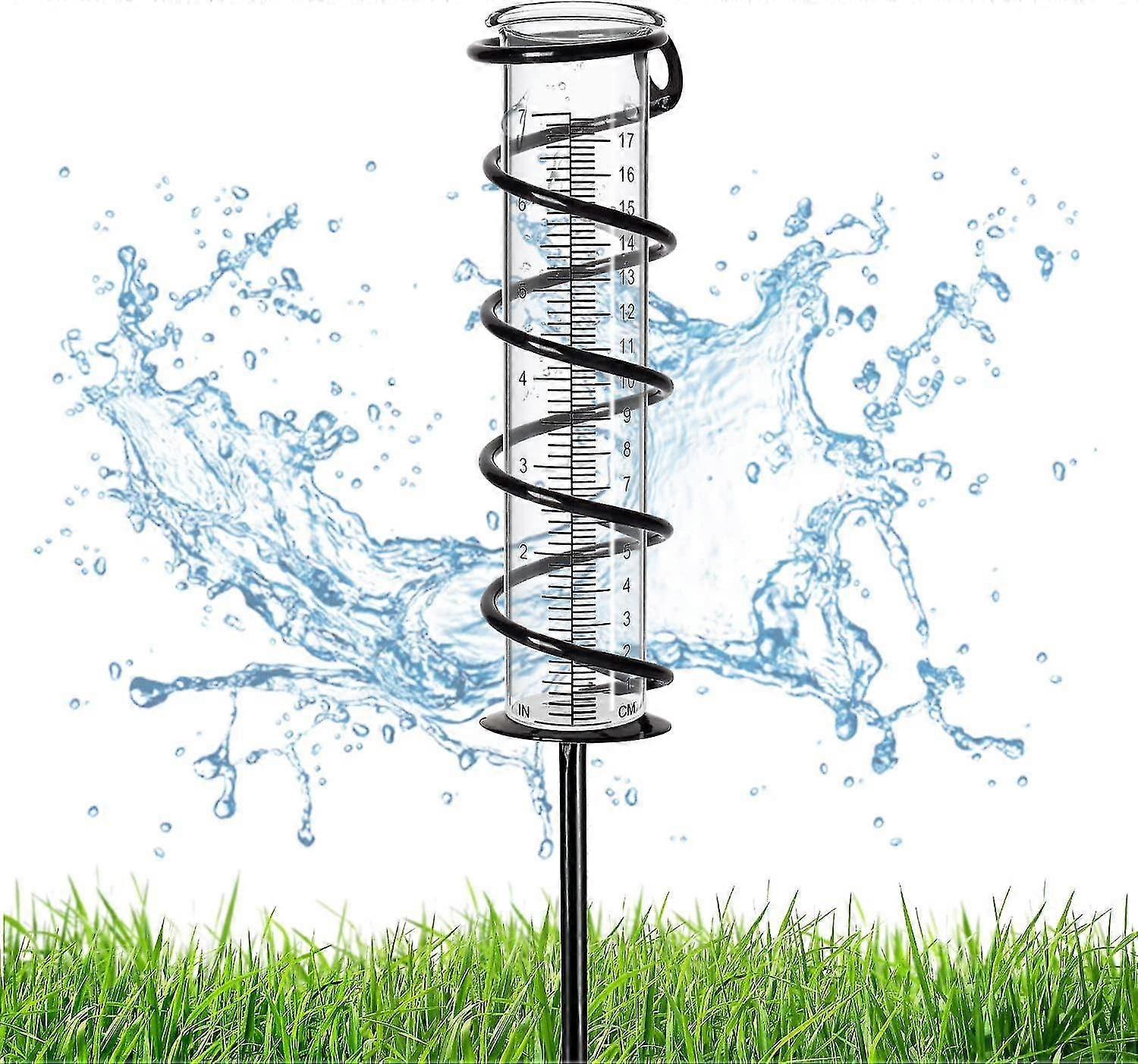 雨ゲージ、容量ガラス雨ゲージ屋外取り外し可能な雨ゲージ杭付き金属スパイラルサペ正確な雨ゲージヤード、芝生&ガーデン用(雨ガ