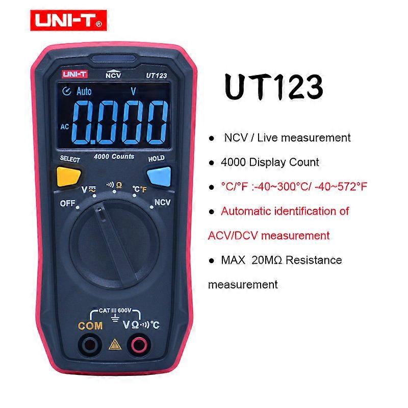 UNI-T UT123 Mini Digital Multimeter;AC DC Voltage meter;Resistance(Ohm) Temperatue tester;NCV/Continuity Test/EBTN Color Screen