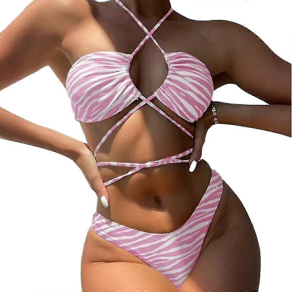 Damen Sexy, Backless Crossover, Front High Cut String, 2 Stück Bikini Set Bademode