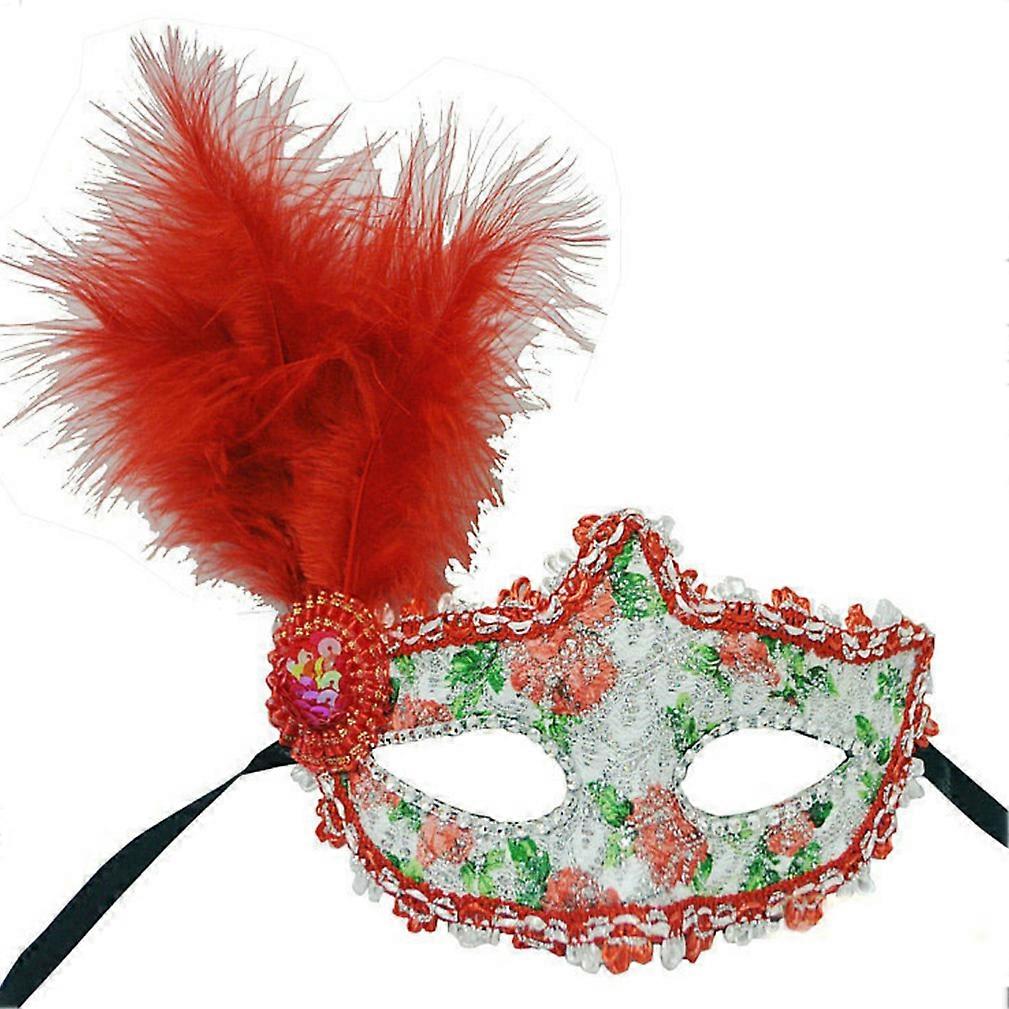 Red Feather Mask Half Face Blinder Halloween Costume Play Prop