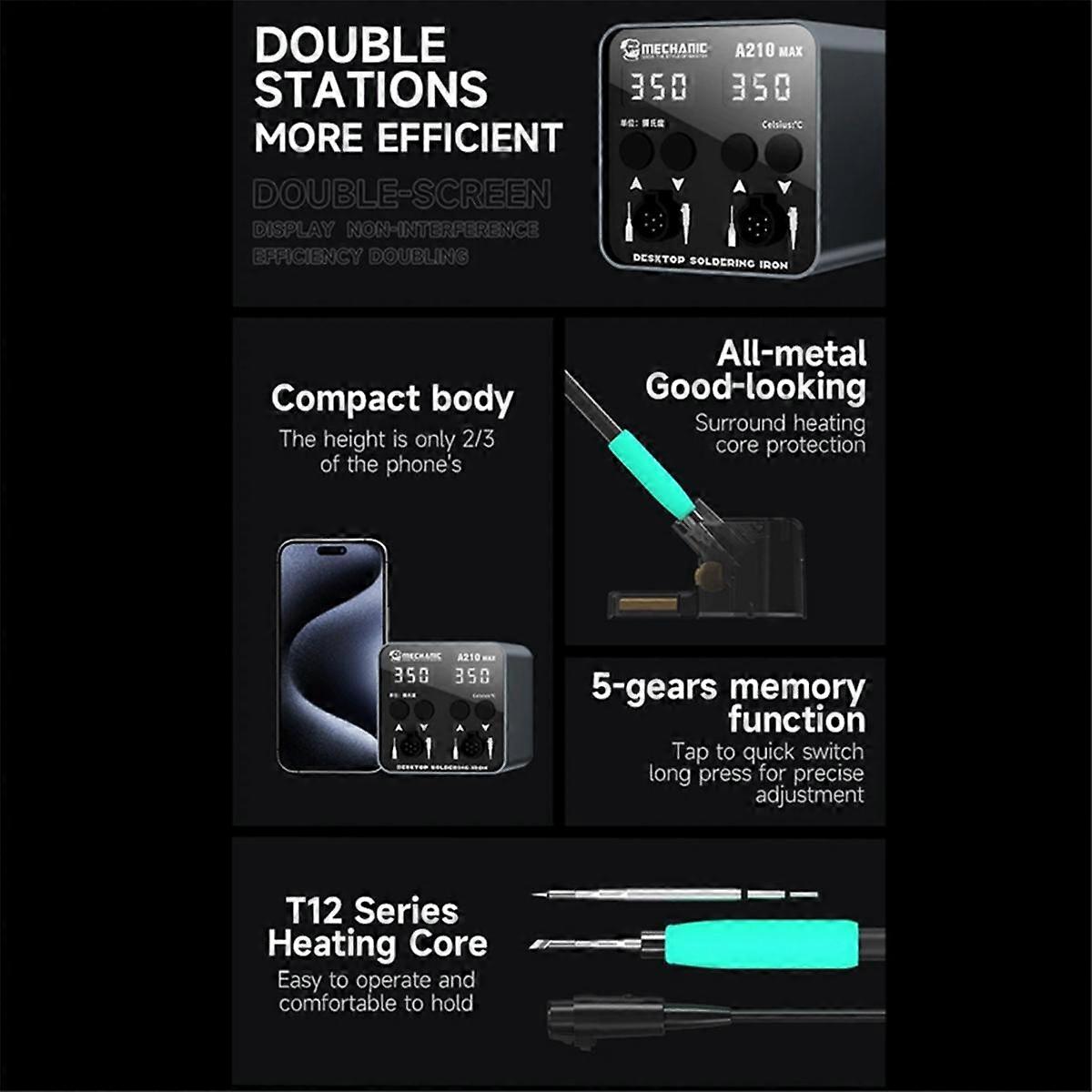 MECHANIC A210 MAX Soldering Station Tips Double Station Welding Station Core Short Circuit Protection Welding Station EU Plug