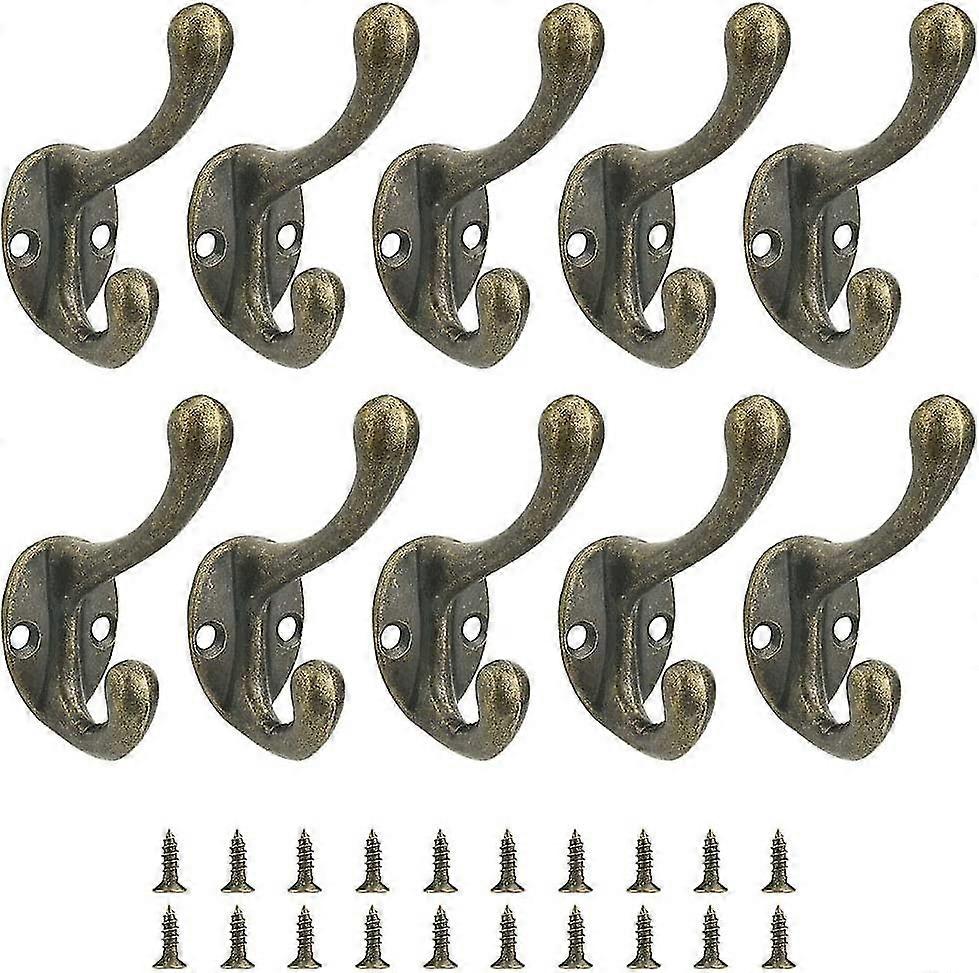 10pcs Heilwiy Vintage Coat Hooks Wardrobe Hooks Retro Wall Hooks Antique Alloy Double Wall Hook