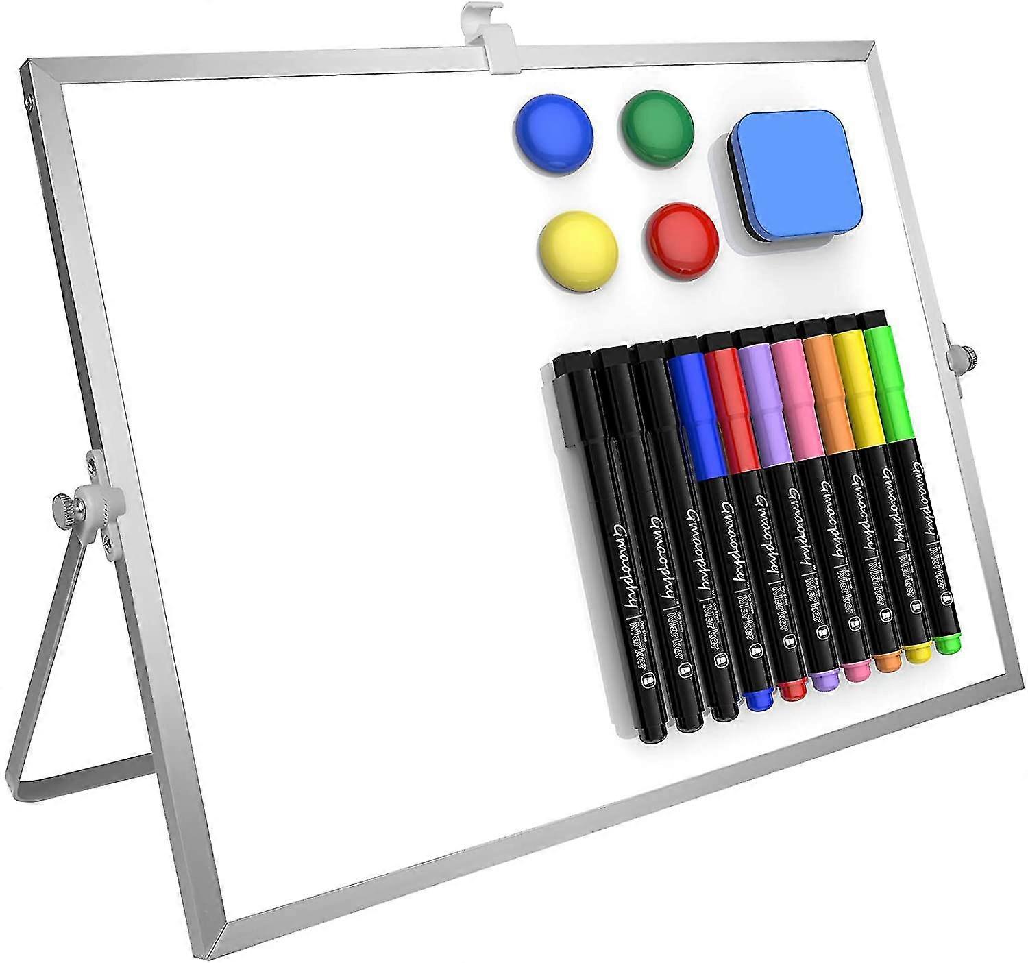 Dry Erase White Board, 16inx12in Large Magnetic Desktop Whiteboard With Stand, 10 Markers, 4 Magnets, 1 Eraser, Portable Double-sided White Board Ease