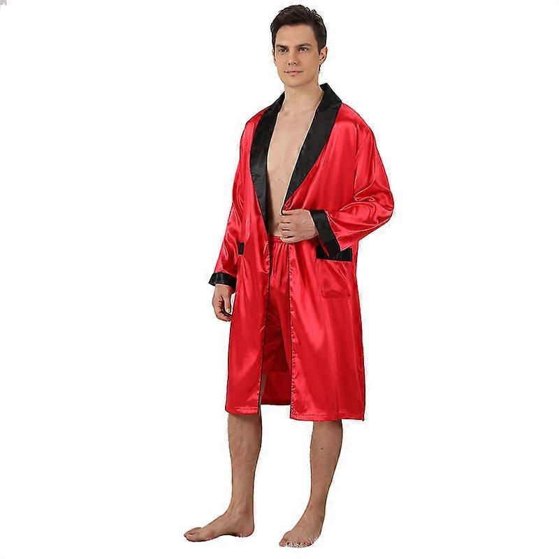 Peignoir en satin léger à manches longues pour hommes Kimono en soie peignoir avec shorts ensemble vêtements de nuit